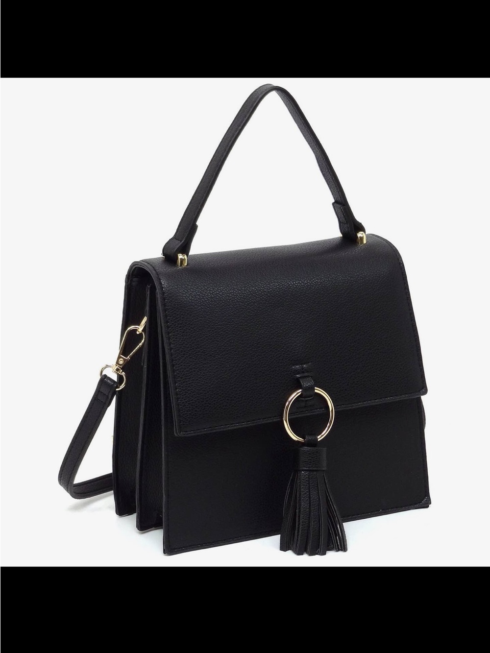 Black Structured Tassel Top-Handle Bag New